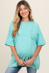 Aqua Faded Wash Maternity Short Sleeve Top