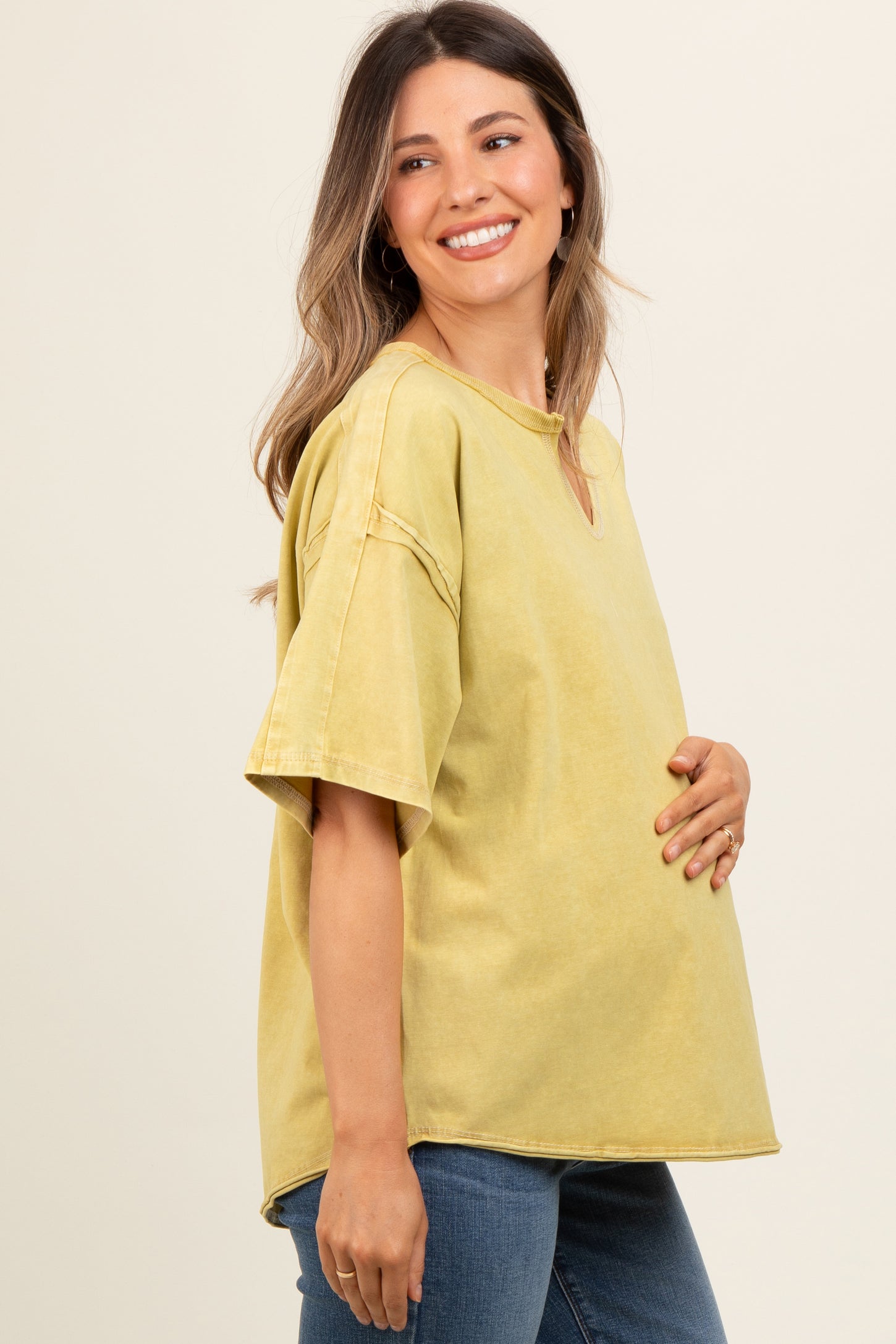 Lime Washed Cotton Jersey Oversized Maternity Top