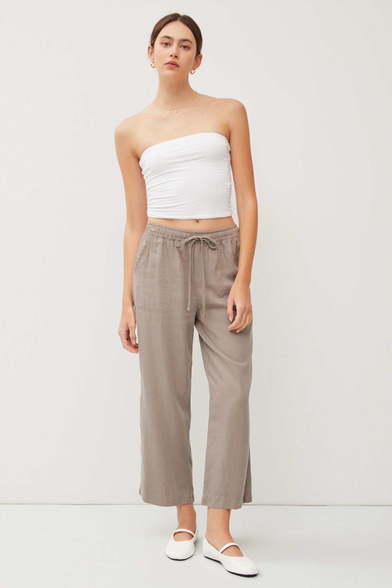 Taupe Front Tie Cropped Maternity Pants