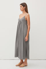 Light Olive V-Neck Sleeveless Midi Dress