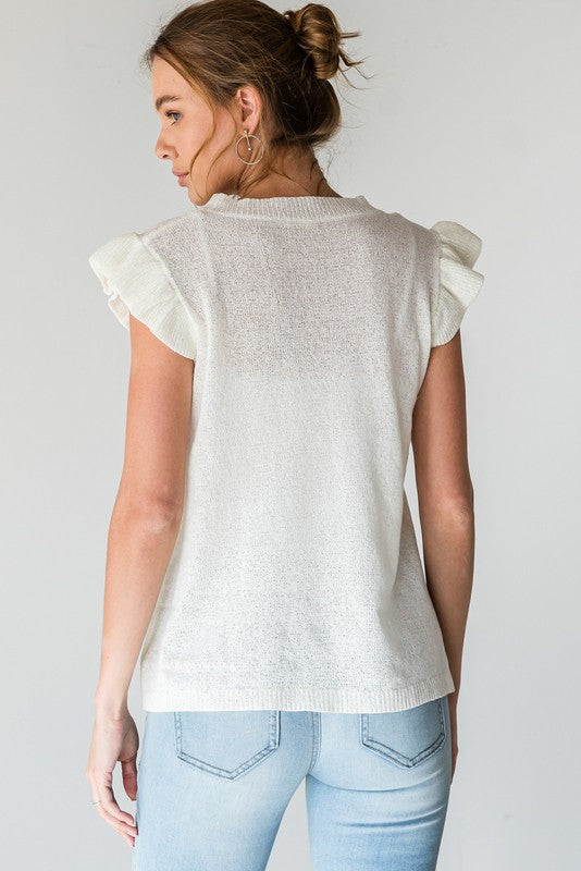 White Ruffle Short Sleeve Top