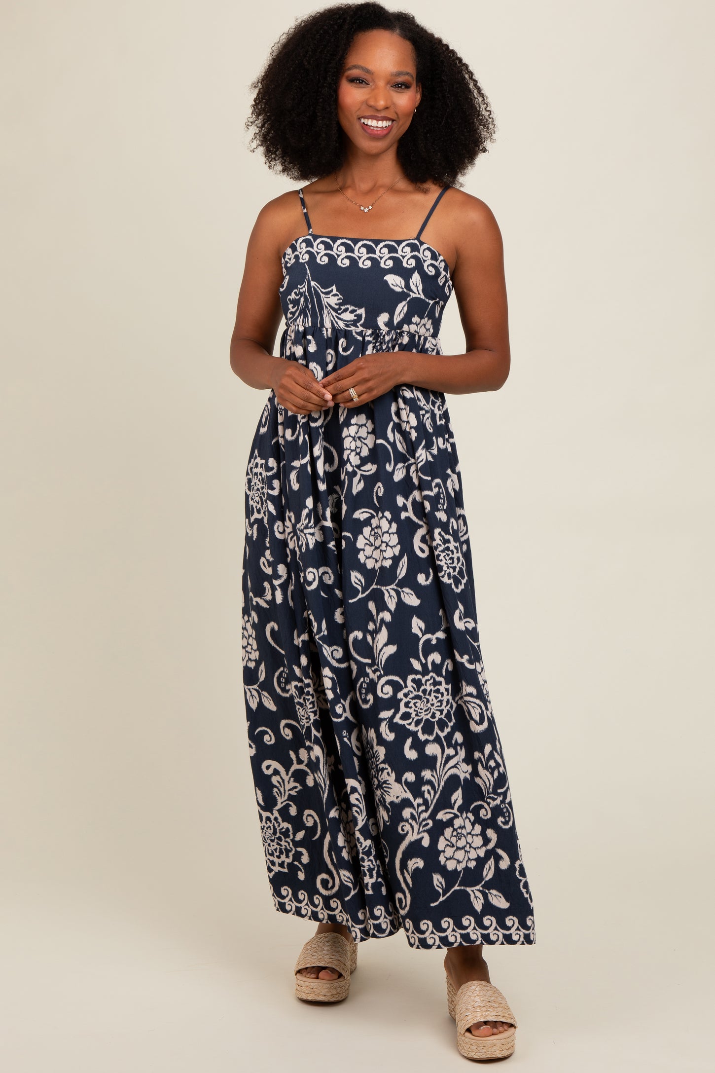 Navy Floral Maternity Maxi Dress