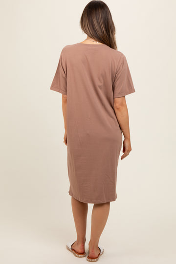 Mocha Oversized Round Neck T-Shirt Maternity Dress