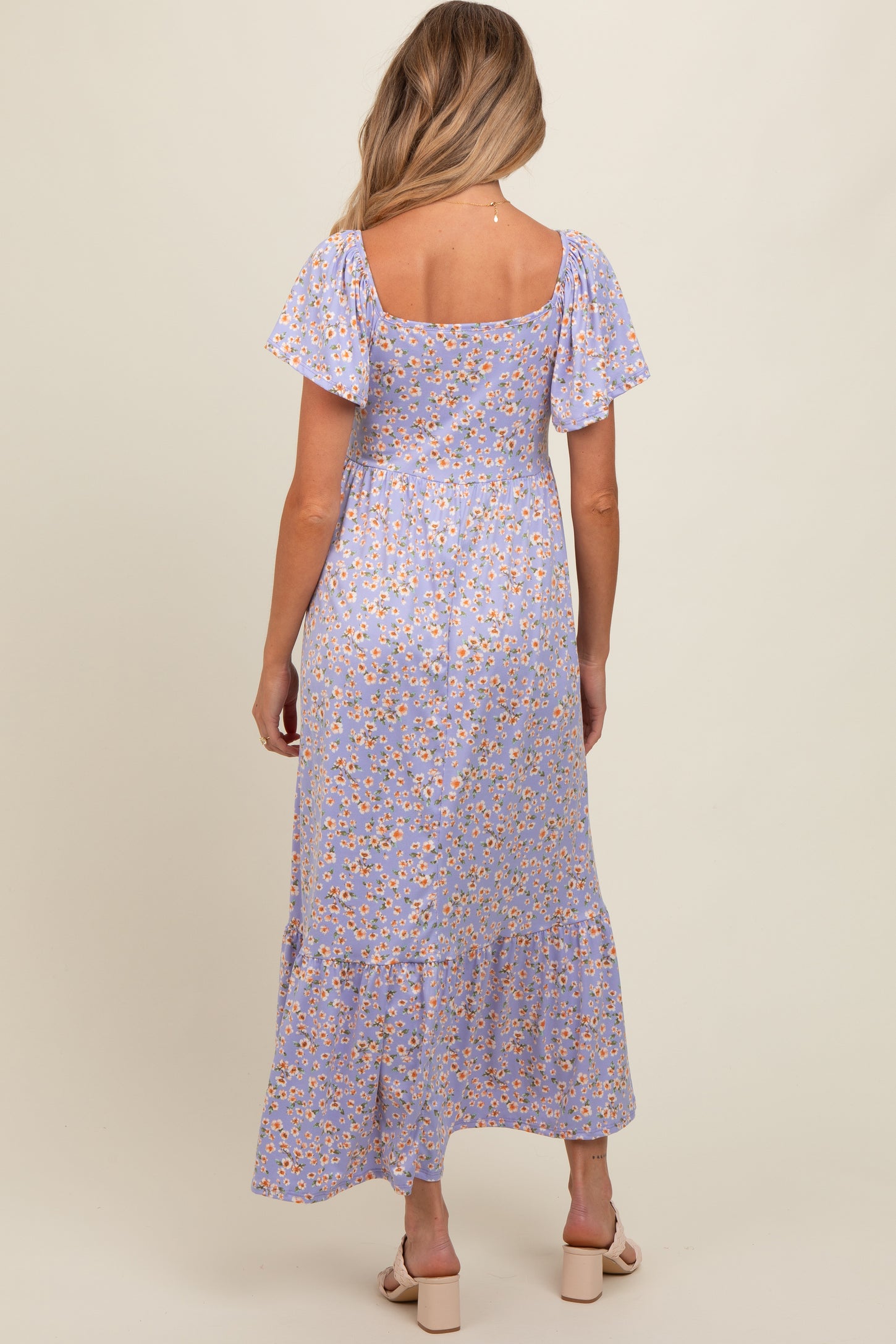 Lavender Floral Short Sleeve Maternity Maxi Dress