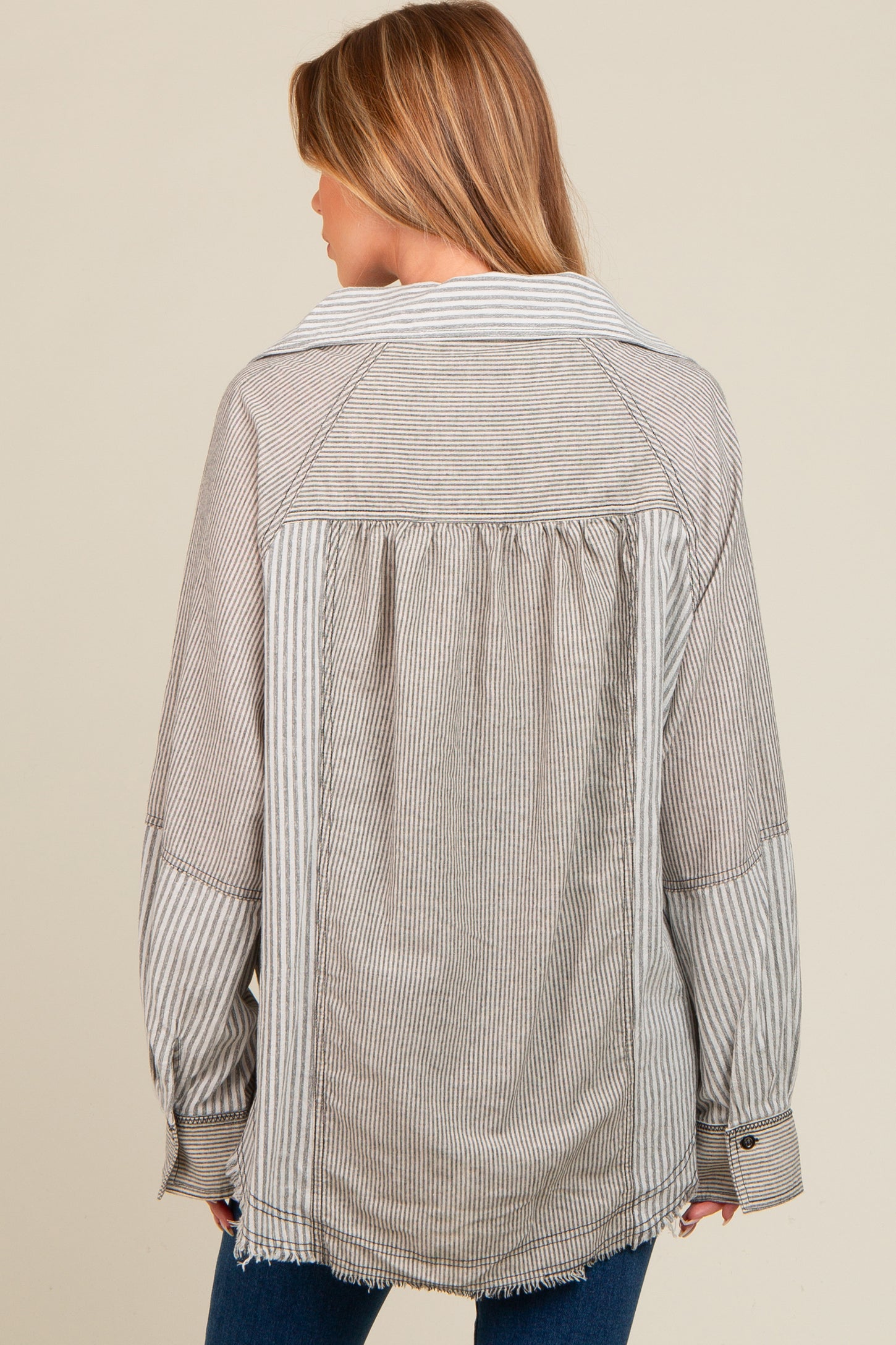 Ivory Striped Button Down Oversized Long Sleeve Maternity Top