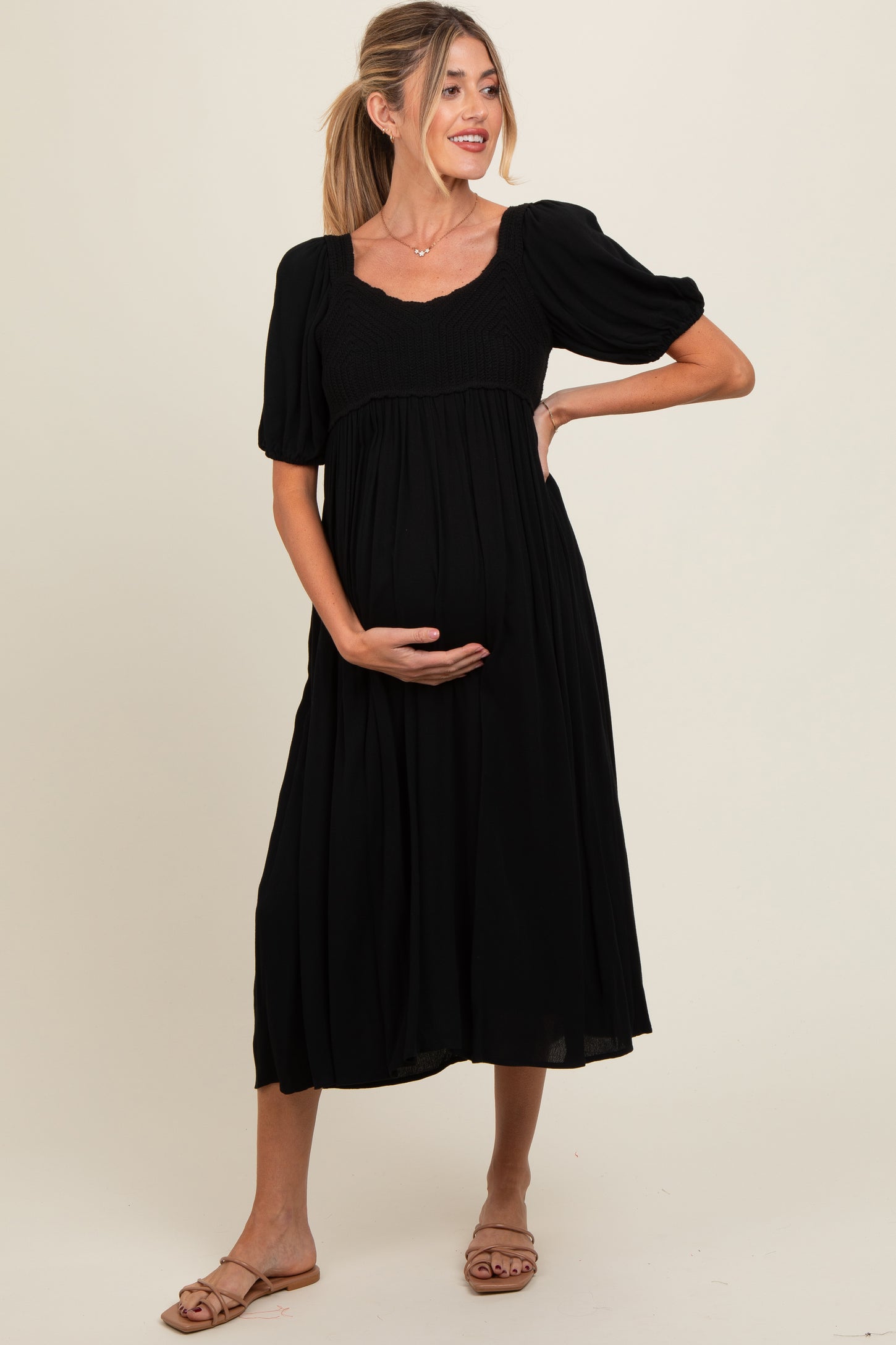 Black Short Sleeve Knit Top Maternity Dress