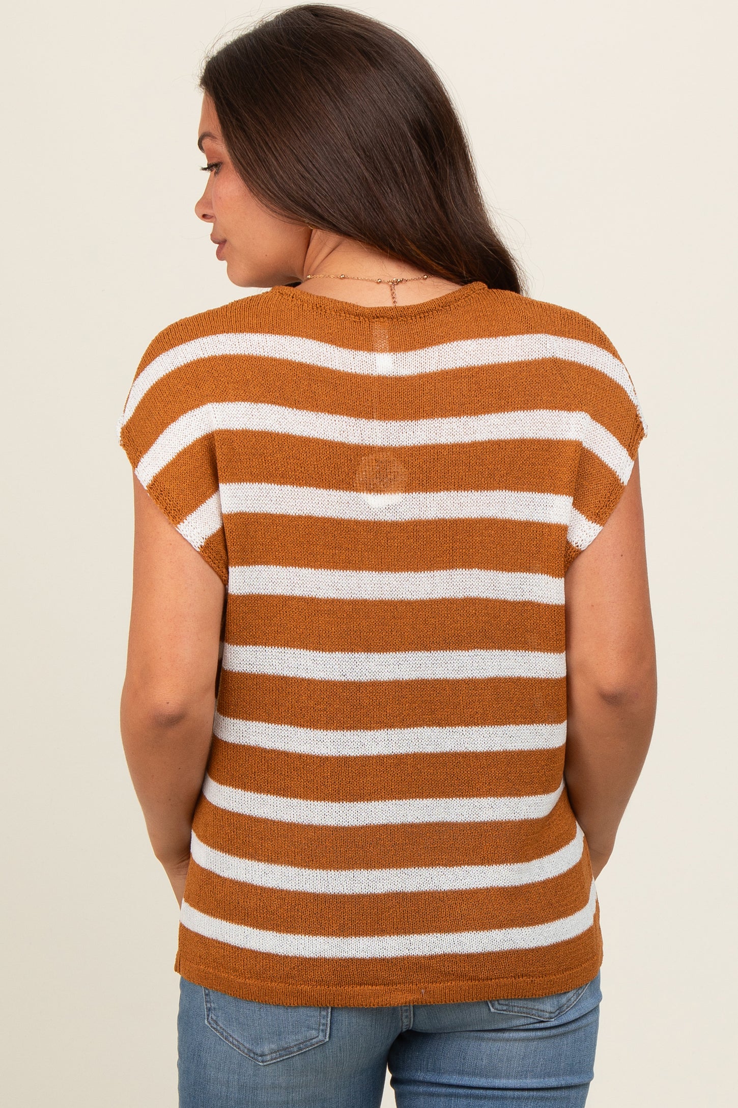 Camel Striped Dolman Short Sleeve Maternity Top