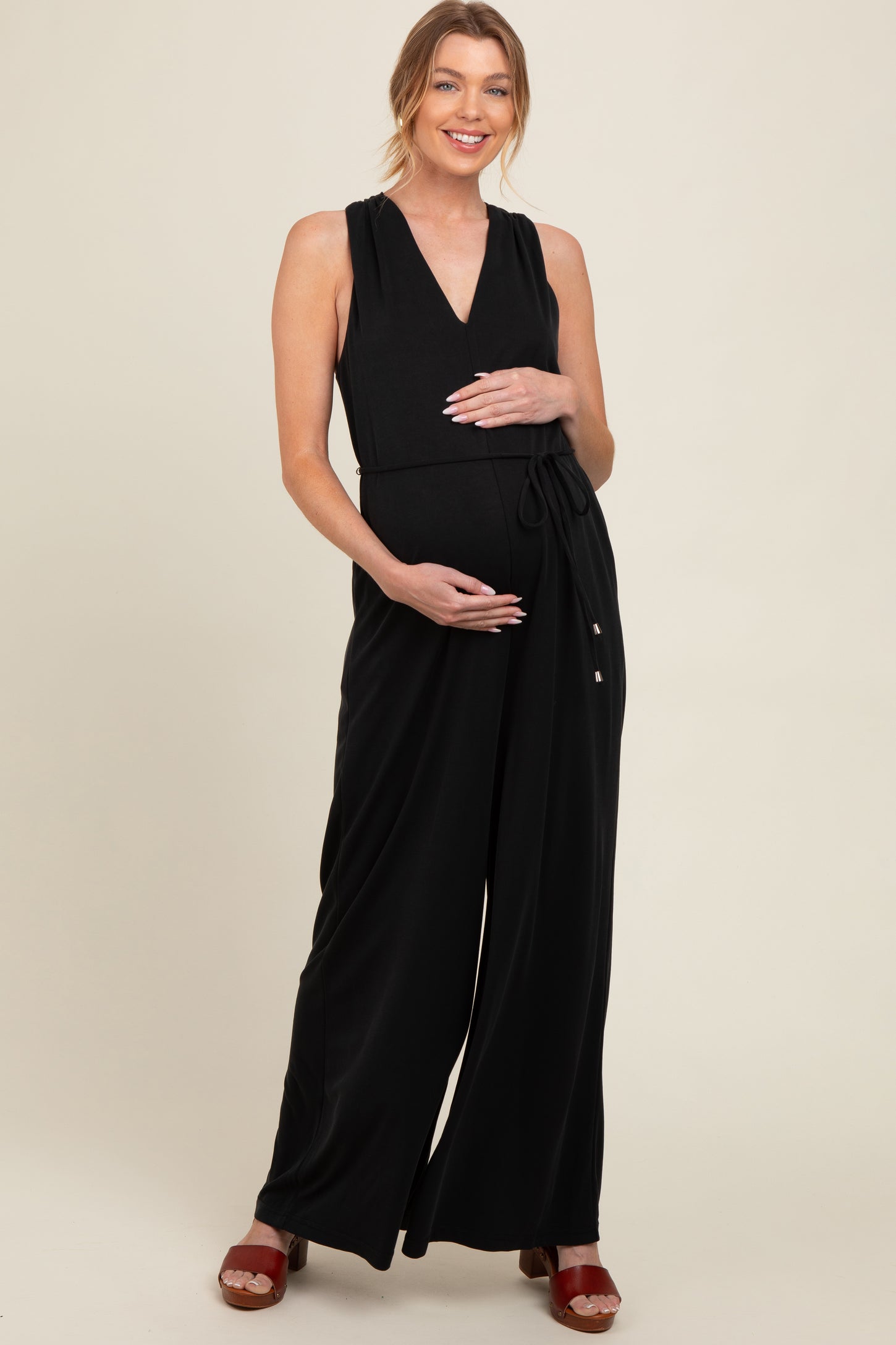 Black Racerback Wide Leg Maternity Jumpsuit