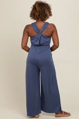 Blue Racerback Wide Leg Jumpsuit