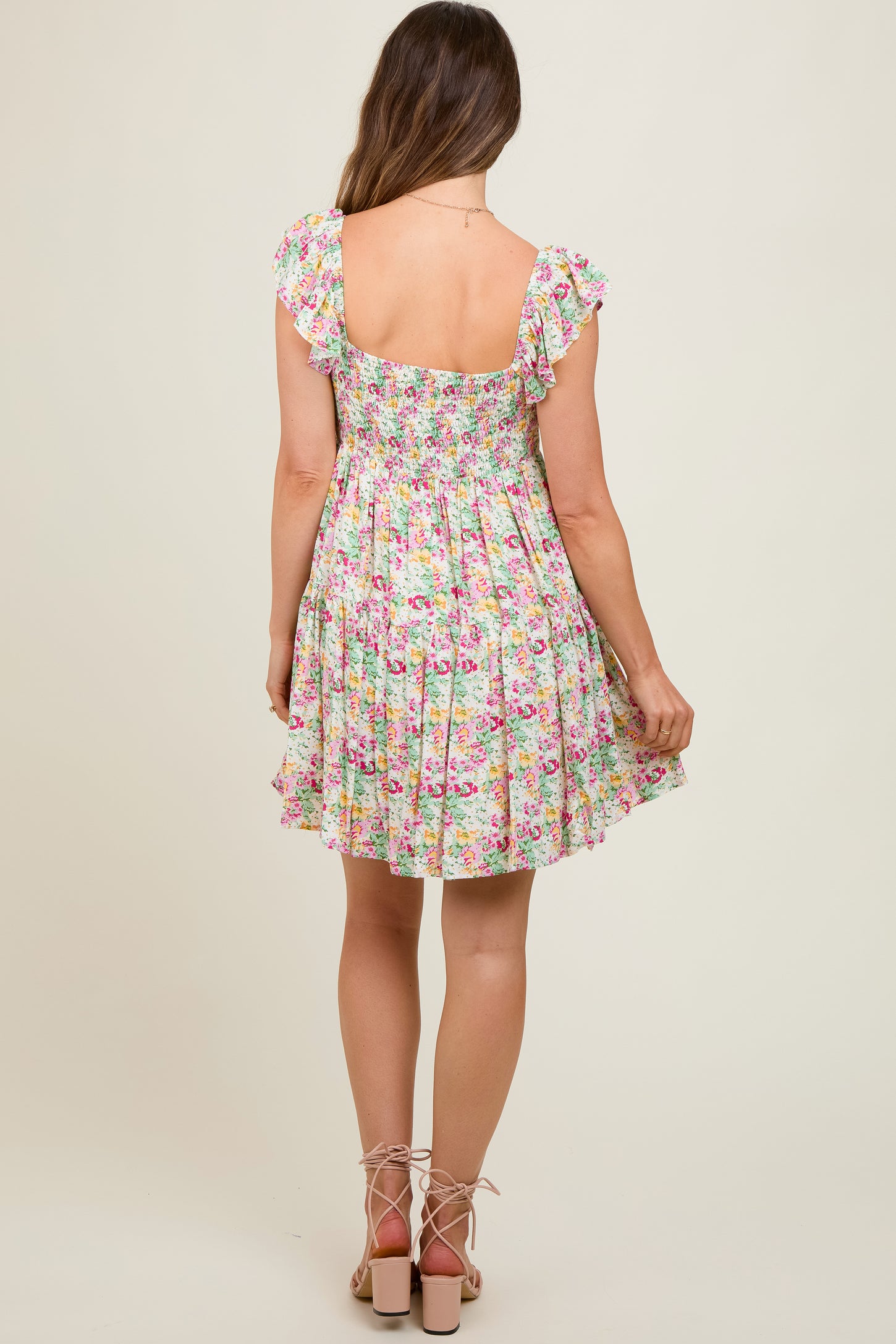 Cream Floral Tiered Maternity Mini Dress