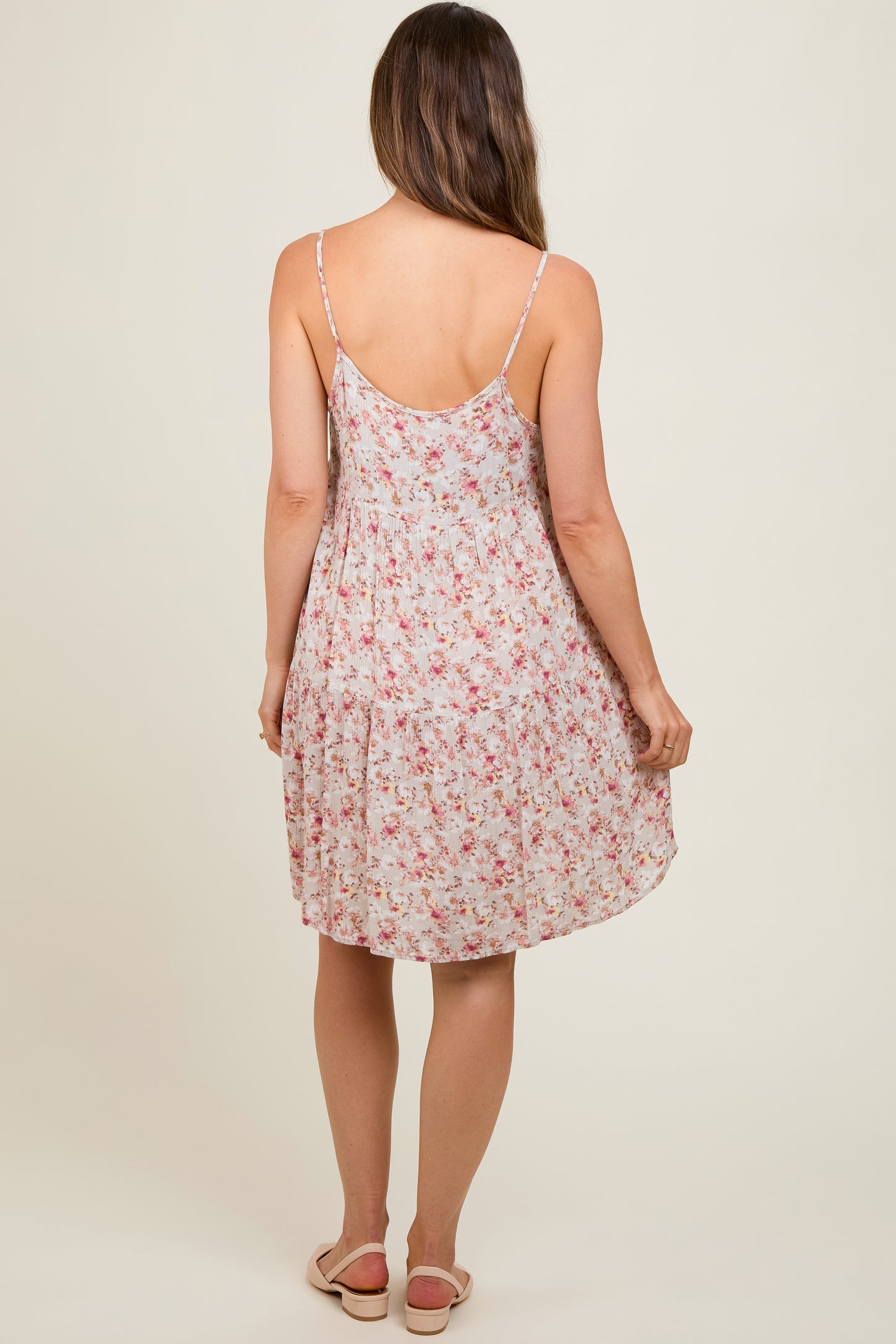 Taupe Floral Tiered Maternity Dress