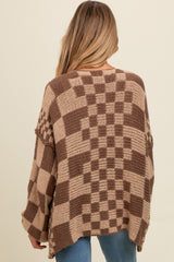 Brown Mixed Check Pattern Chunky Maternity Cardigan