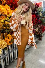 Rust Mixed Check Pattern Chunky Cardigan