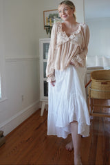 Almond Washed Satin Cross Ruffled Long Sleeve Blouse