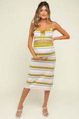 Lime Striped Rib Knit Crop Top Skirt Maternity Set
