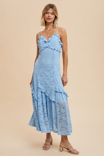 Powder Blue Vintage Lace Maxi Dress