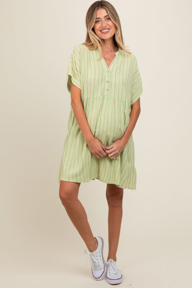 Mint Green Striped Button Front Maternity Dress