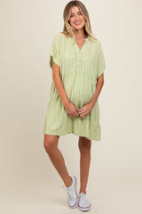 Mint Green Striped Button Front Maternity Dress