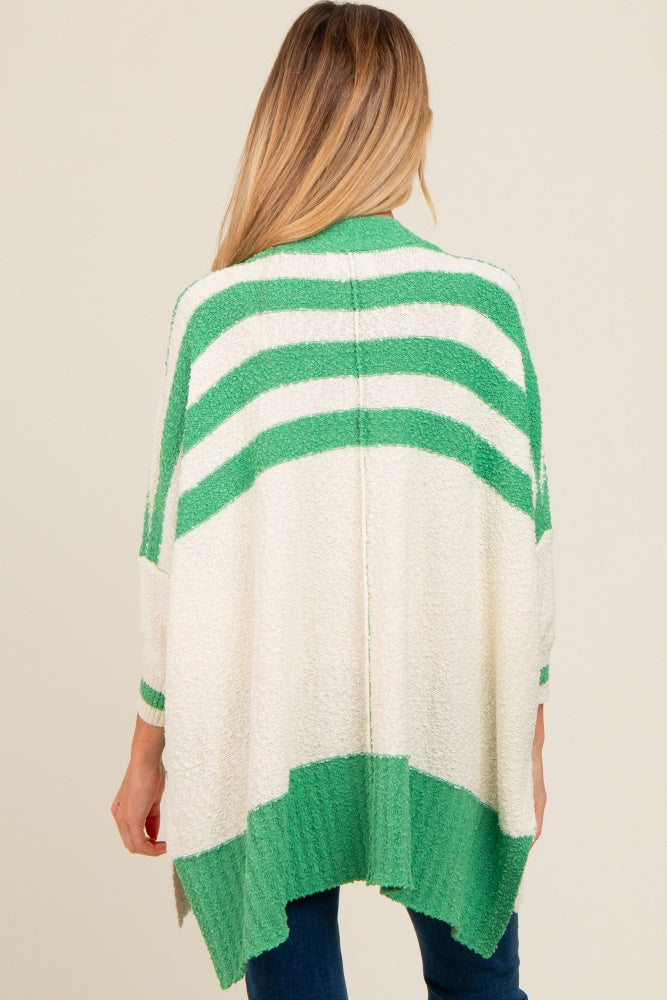 Green Textured Knit Striped Oversized Maternity Cardigan