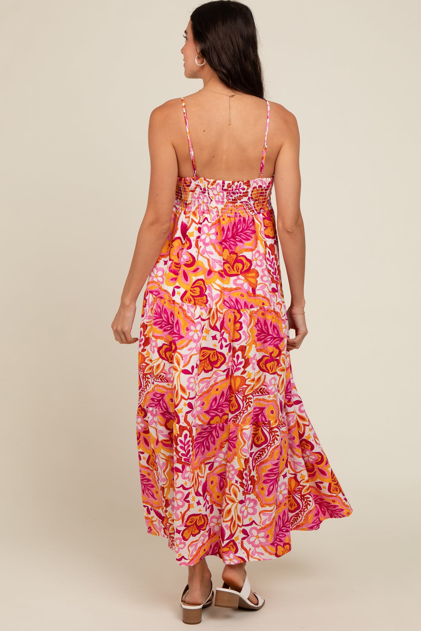 Pink Floral Tiered Maxi Dress