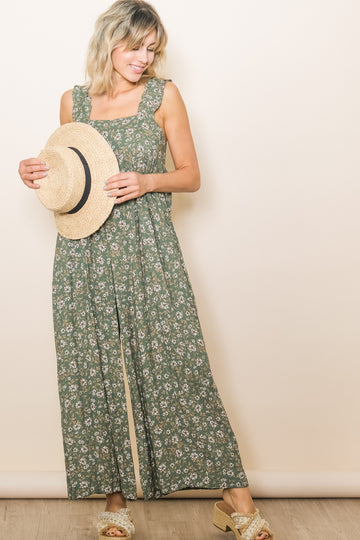Olive Back Cutout Wide Leg Jumpsuit
