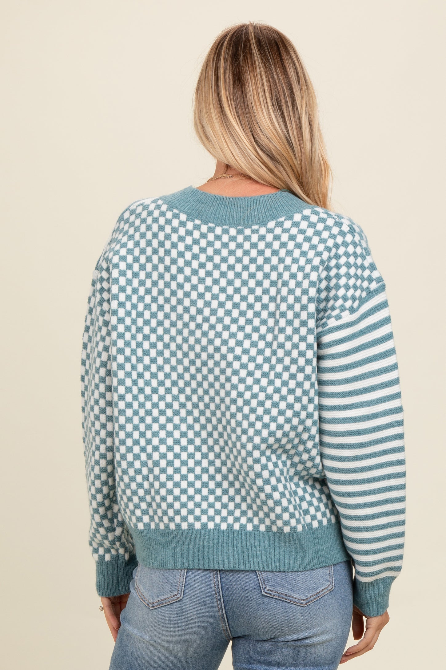 Blue Mixed Pattern Sweater