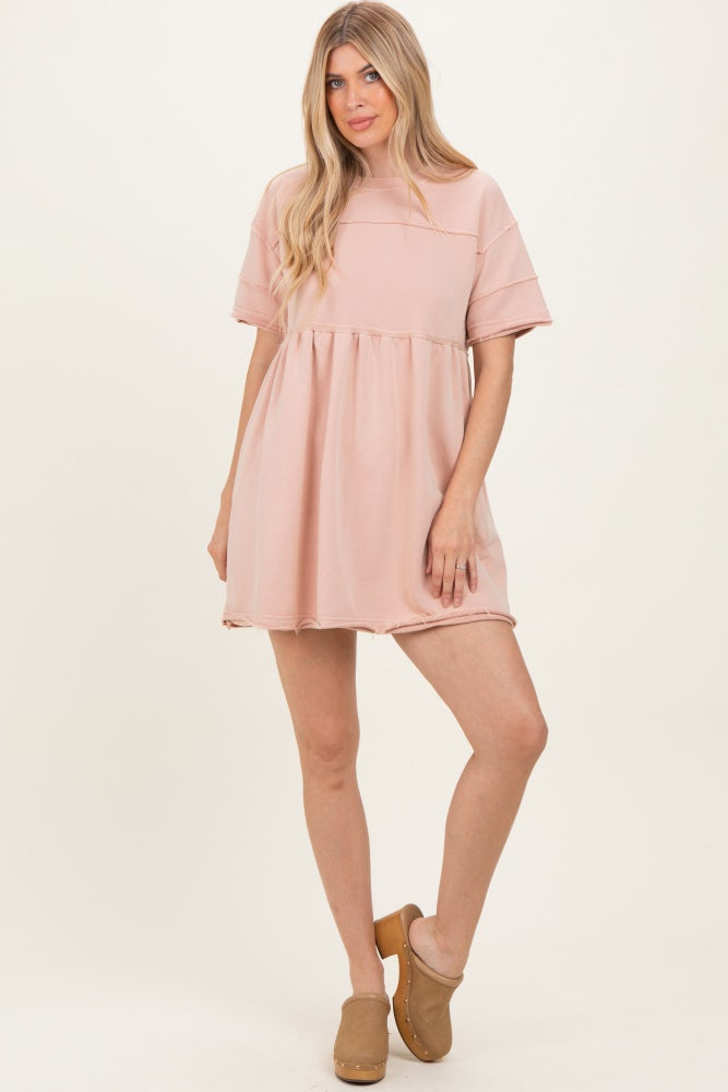 Mauve Raw Hem Short Sleeve Dress