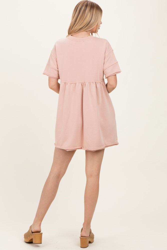 Mauve Raw Hem Short Sleeve Dress