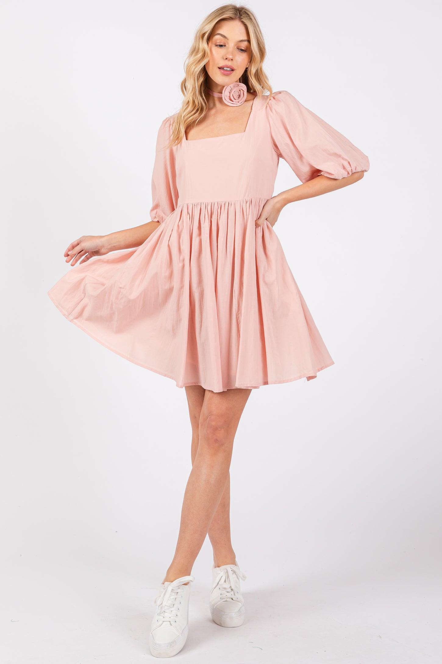 baby pink babydoll dress 2Bunnies Organza Tulle Babydoll Puff Sleeve Flower Girl Dress in Pink 2-3 years