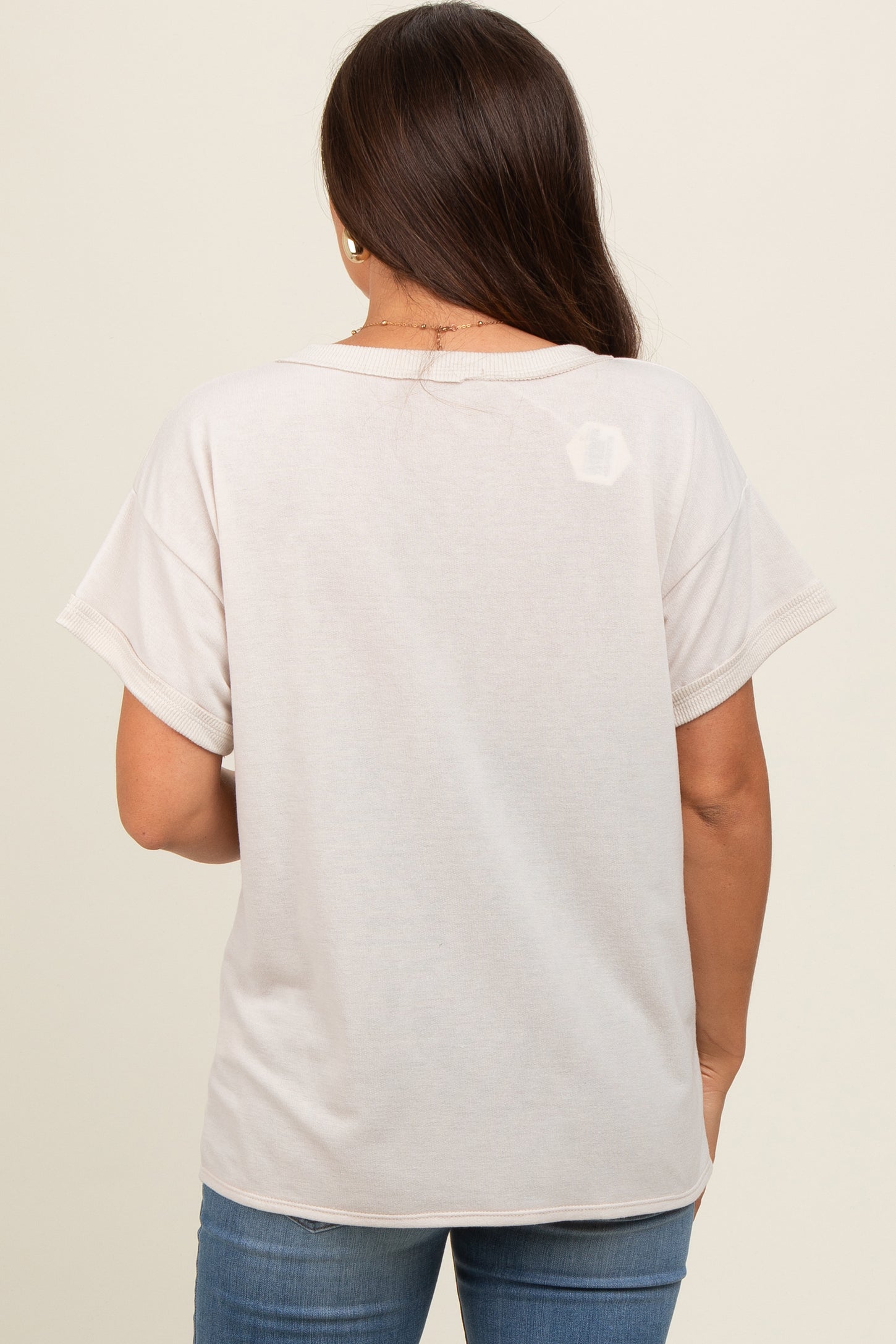 Cream Front Pocket Maternity Short Sleeve Top