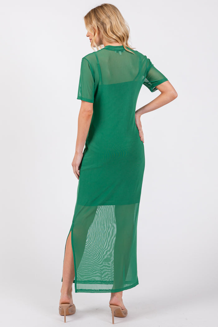Green Layered Mesh Maxi Dress