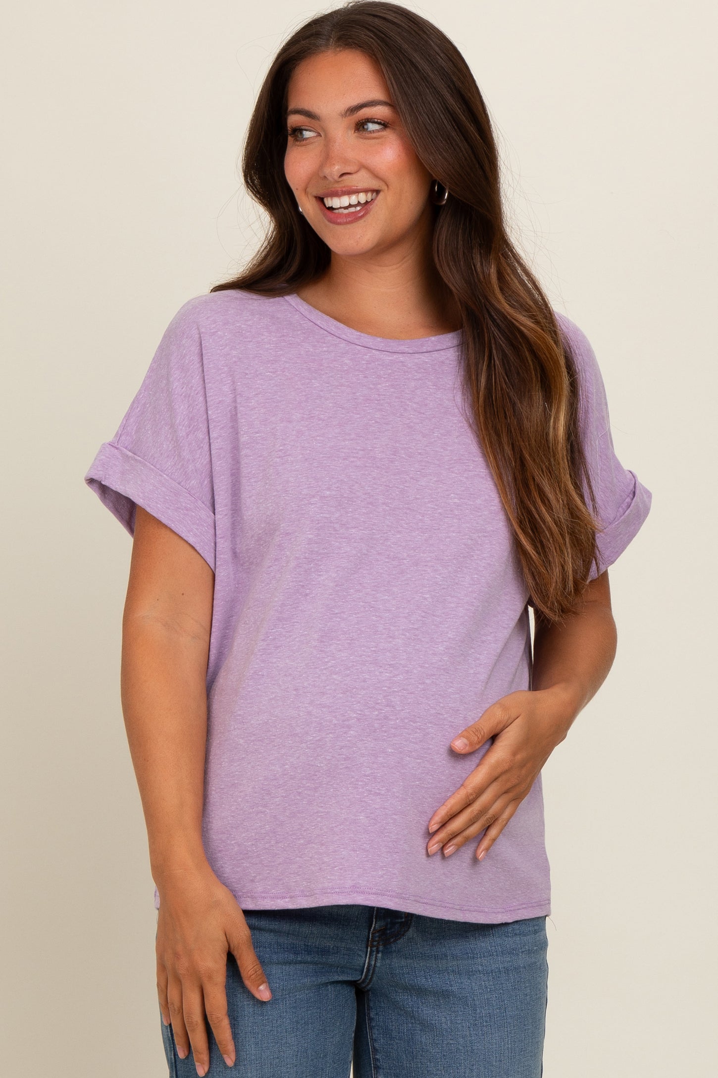 Lavender Cuff Short Sleeve Maternity Top