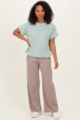 Light Olive Cuff Short Sleeve Top