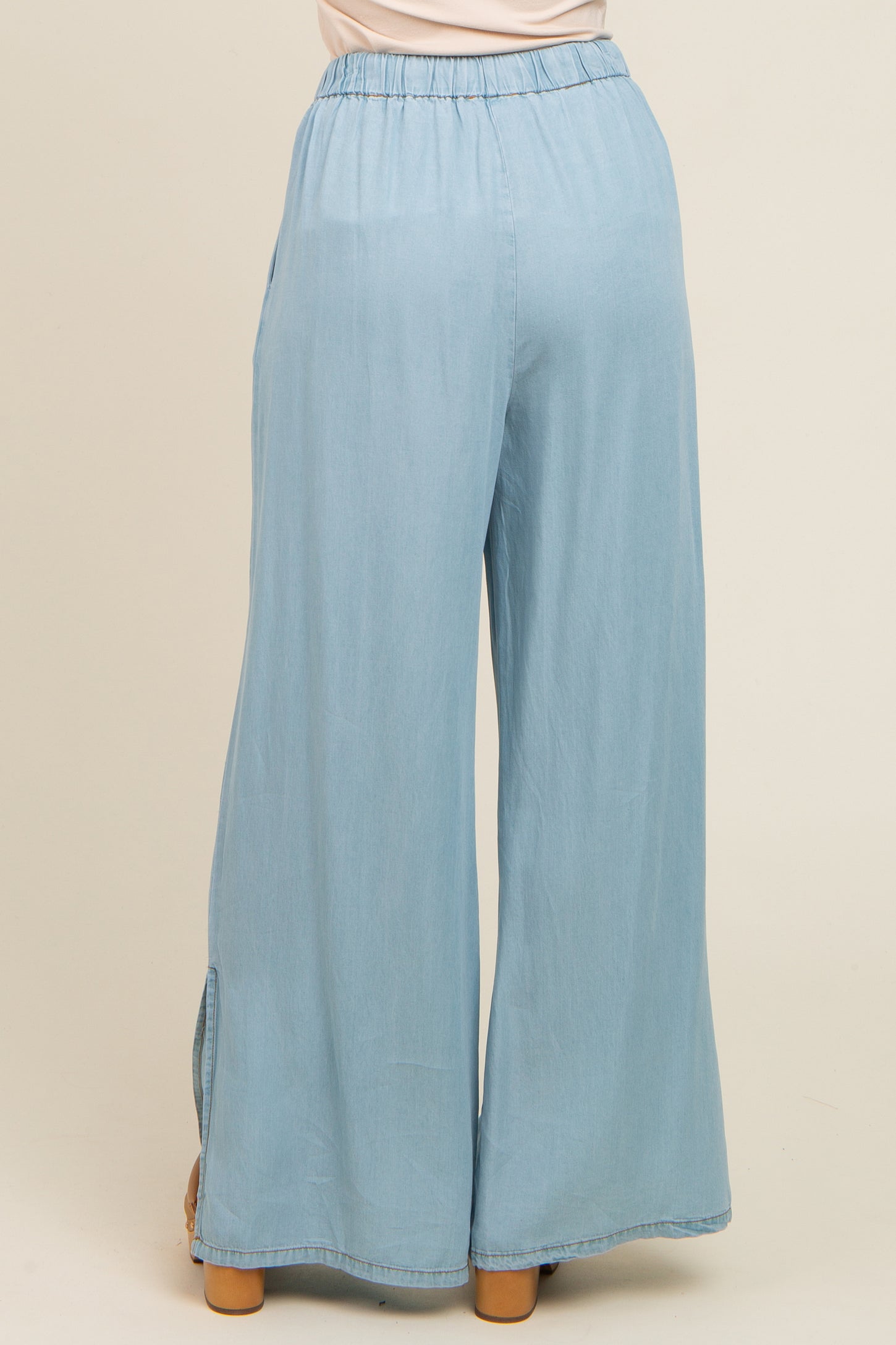 Light Blue Chambray Wide Leg Drawstring Pants