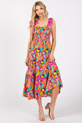 Pink Green Printed Midi Dress