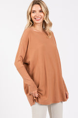 Brown Soft Knit Boatneck Dolman Sleeve Sweater