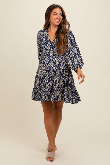 Navy Printed Maternity Mini Dress