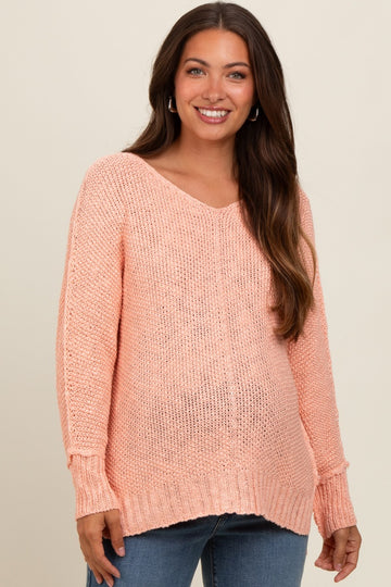 Peach Chunky Knit Side Slit Maternity Sweater