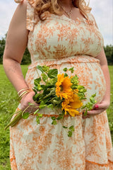 Peach Floral Sleeveless Ruffle Tiered Maternity Midi Dress