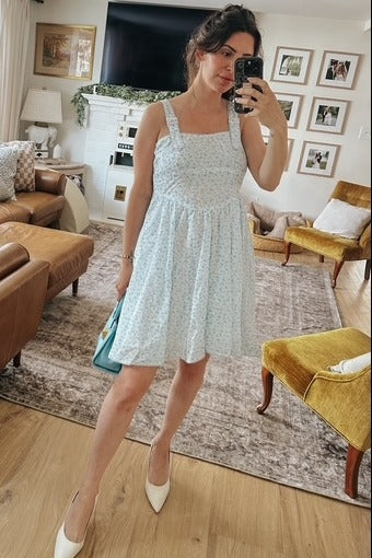 Cornflower Floral Apron Style Utility Mini Dress