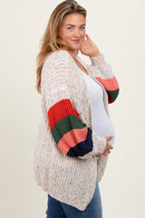 Ivory Colorblock Sleeve Chunky Maternity Plus Cardigan