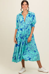 Mint Green Abstract Floral Tiered Midi Dress