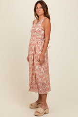 Red Floral Damask Wrap Midi Dress