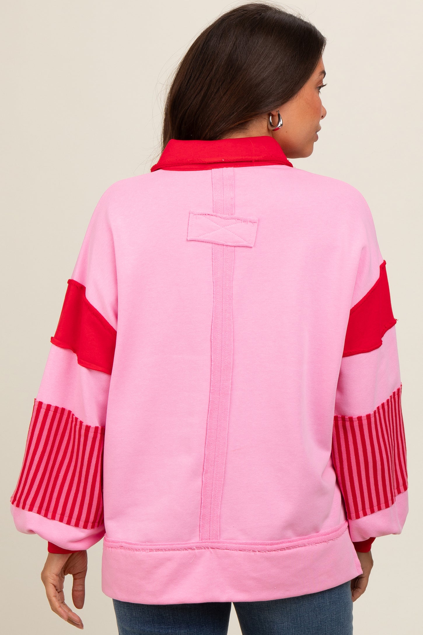 Pink Colorblock Striped Maternity Long Sleeve Top