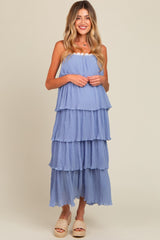 Periwinkle Ruffle Tiered Maternity Maxi Dress