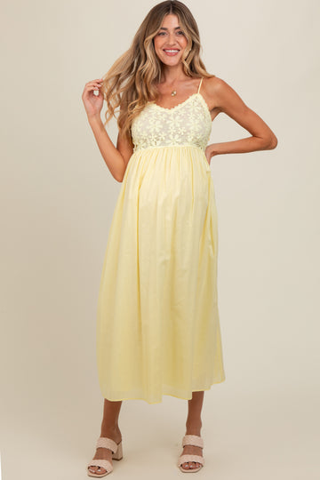 Yellow Floral Crochet Contrast Maternity Midi Dress