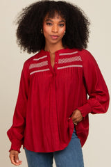 Rust Embroidered Smocked Blouse