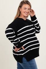 Black Striped Side Slit Maternity Plus Sweater