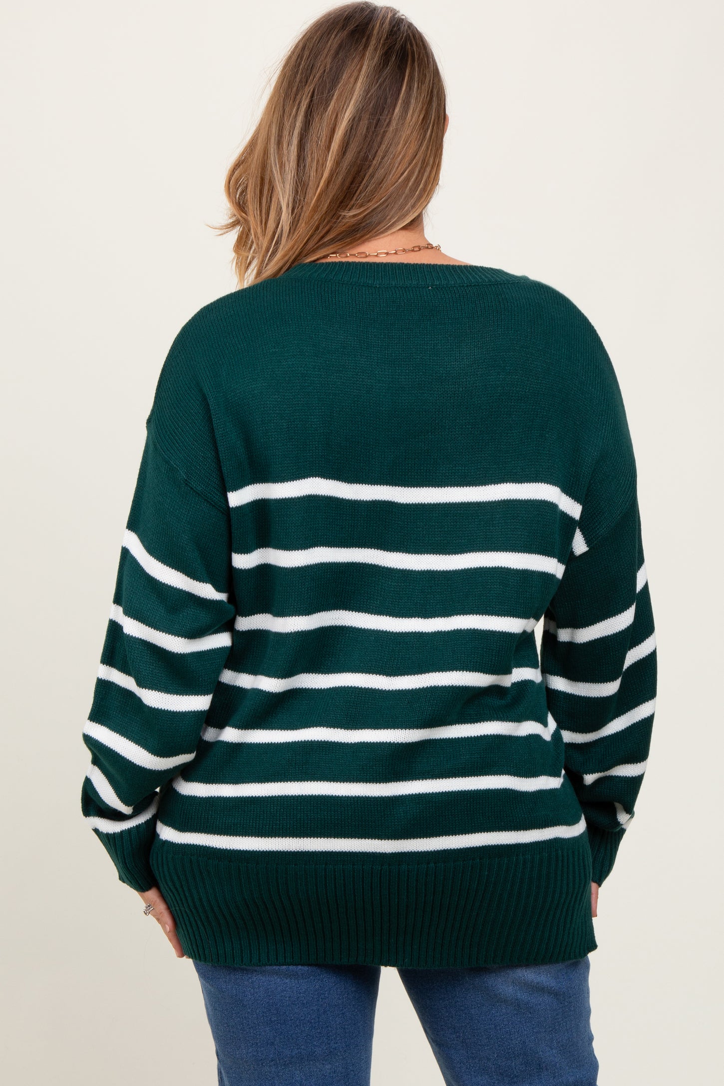 Forest Green Striped Side Slit Maternity Plus Sweater