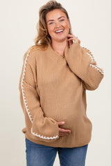 Taupe Contrast Stitch Maternity Plus Sweater